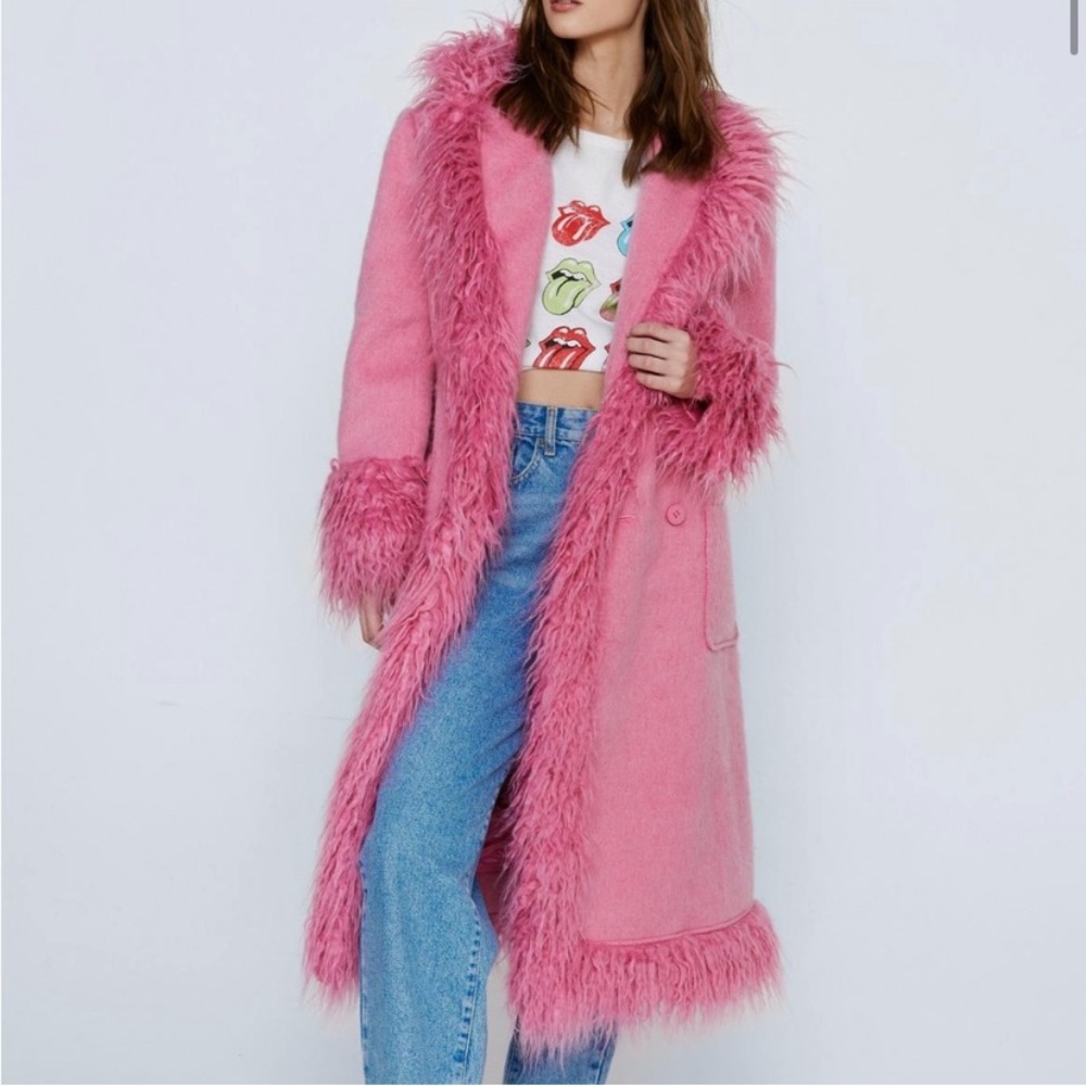 Nasty Gal Pink Faux Fur Coat
